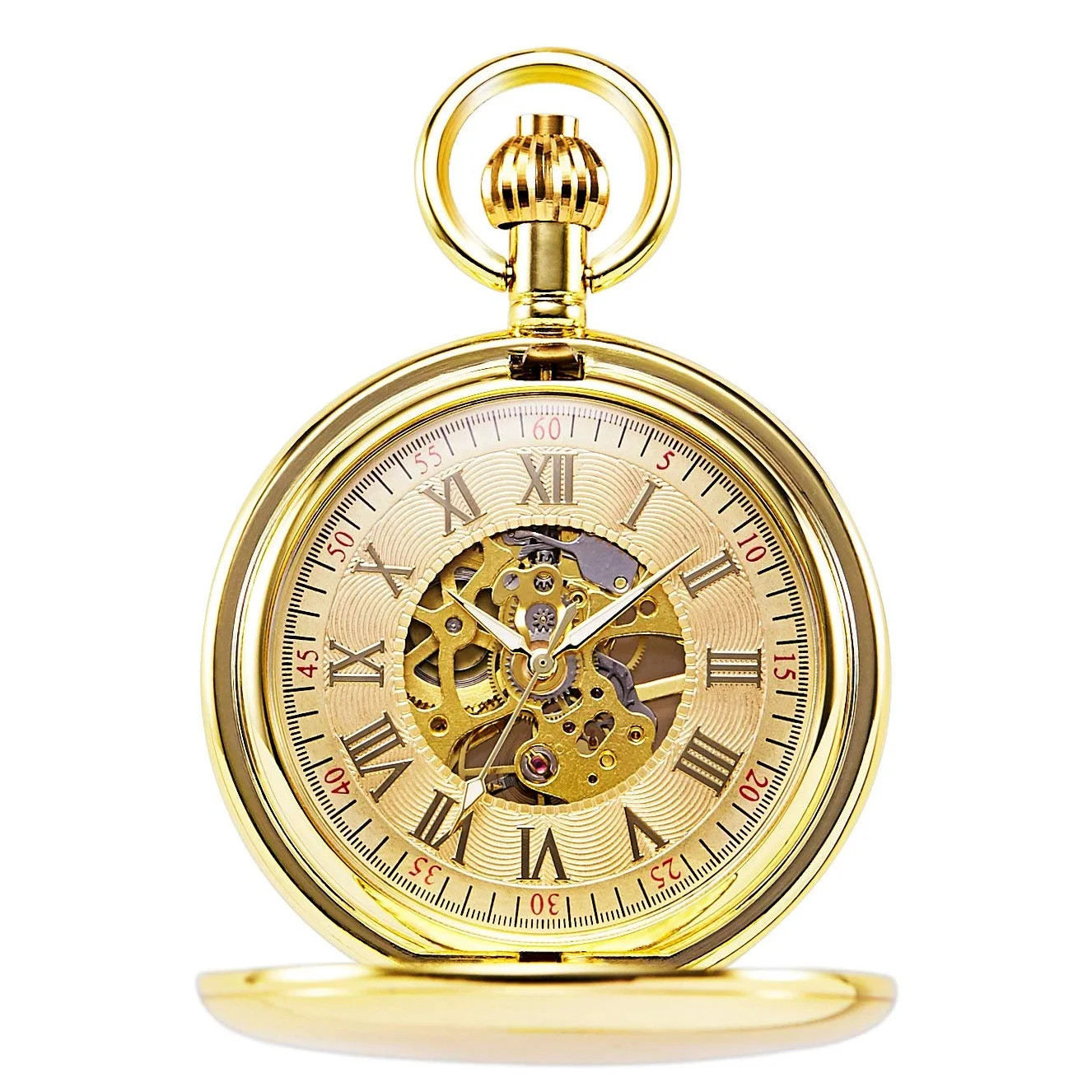 TREEWETO Orologio da tasca unisex con catena, analogico, caricamento a mano, retrò, scheletro lucido,