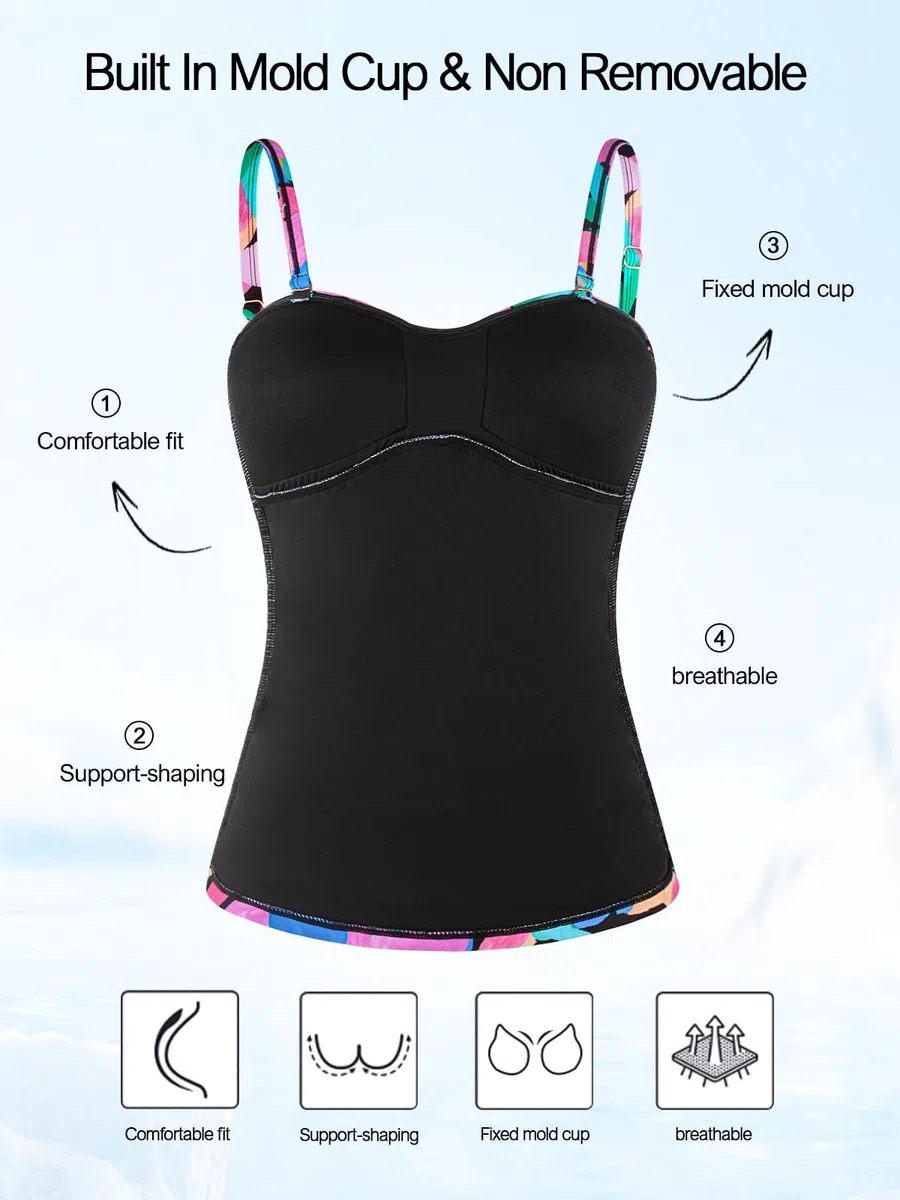 Ocean Blues Top da Tankini Donna Controllo Pancia Arricciato, Solo Top