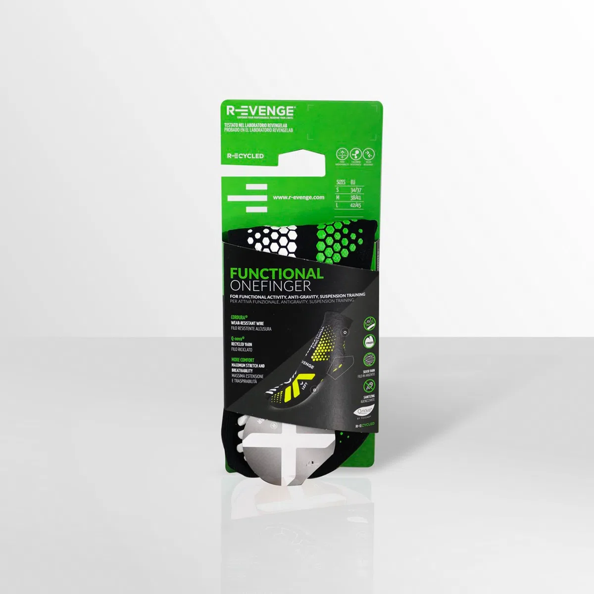 R-EVENGE Calzari tecnici antiscivolo-grip perfetto su superfici asciutte. Filato in argento antibatterico, termoregolante e antistatico. Modello 1 finger. Ideali per funzionale, antigravity, training.
