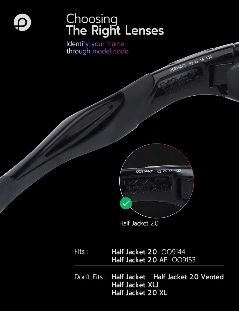 Lenti di ricambio e kit di gomma per occhiali da sole Oakley Half Jacket 2.0 OO9144 62 mm, Nero tinta unita, Half Jacket 2.0