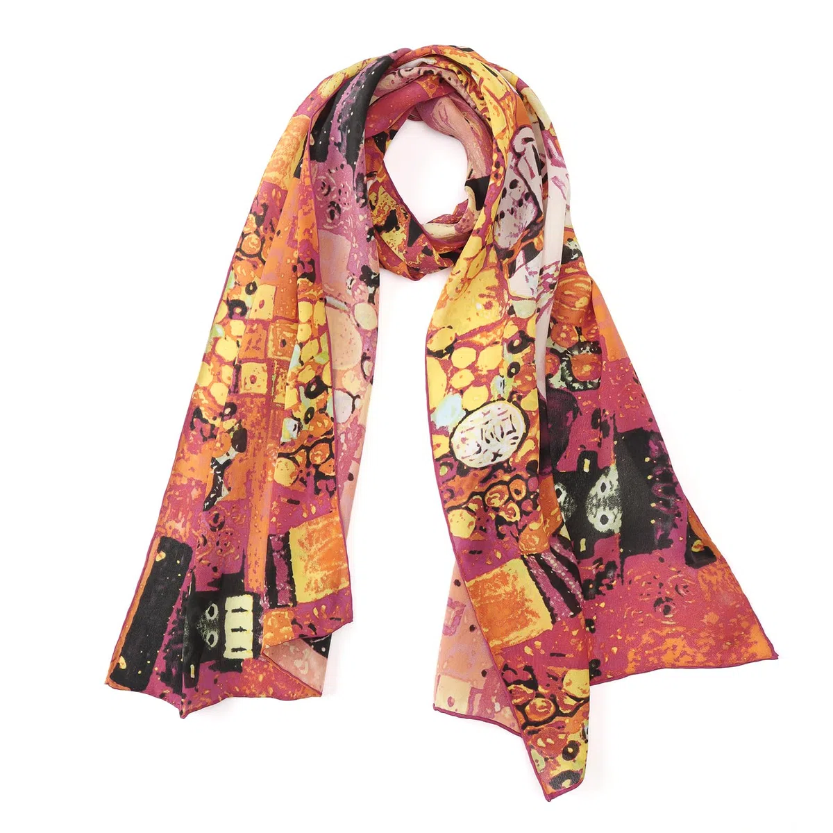 Women's Long Charmeuse Silk Scarf Classic Art Print