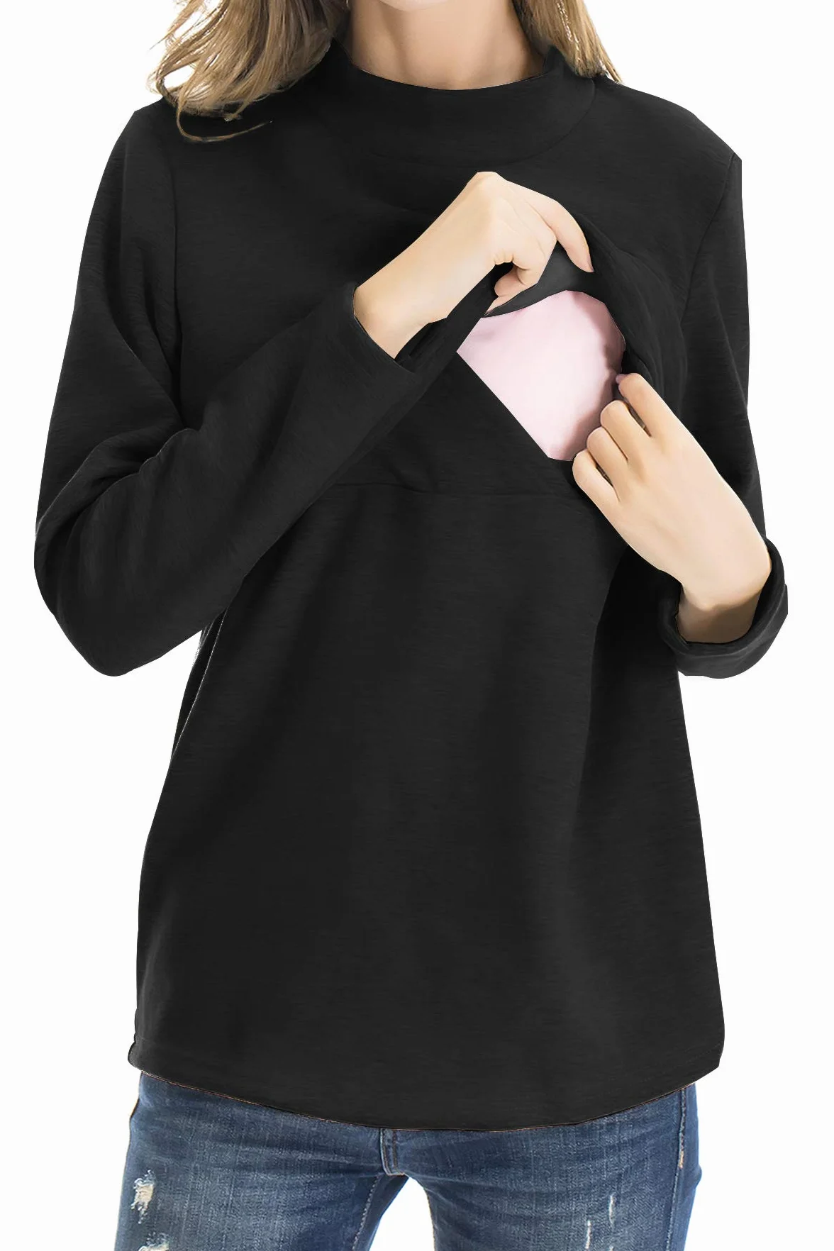 Smallshow Abbigliamento da Allattamento Invernale a Manica Lunga da Donna M Black