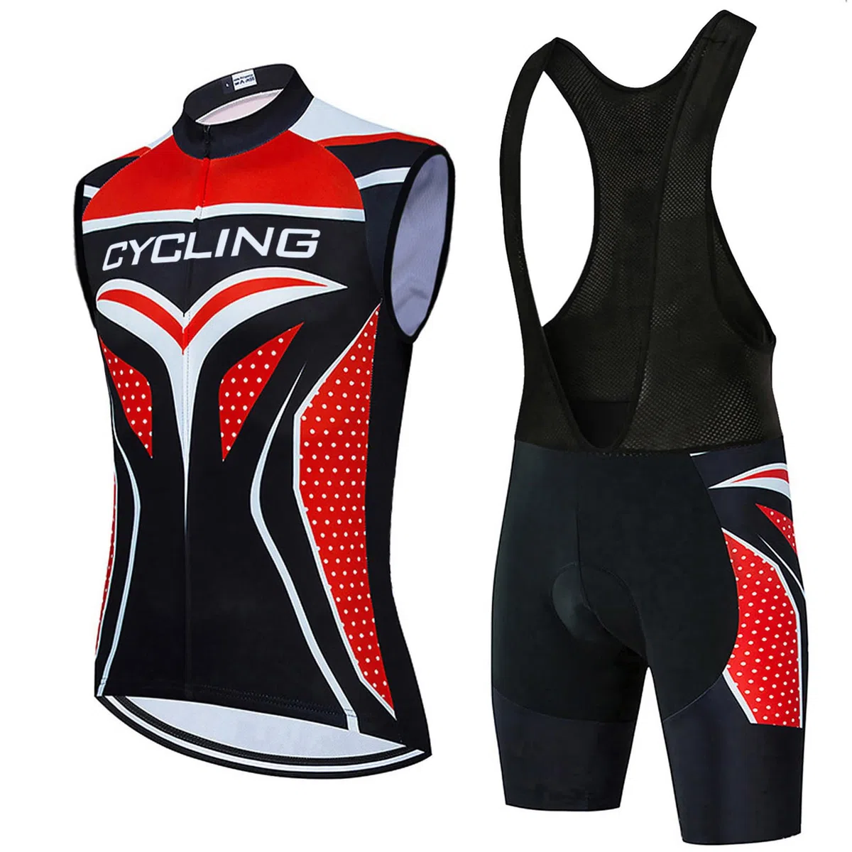 Abbigliamento Ciclismo Uomo Completo Bici MTB Estivo Tuta Ciclista Senza Maniche,Maglietta Bicicletta Gilet e Salopette Pantaloncini con 9D Gel Imbottiti,Maglia da Ciclo Sleeveless Asciugatura Rapida