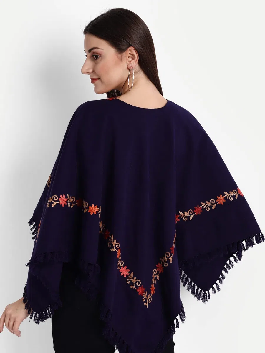 Indian Kashmiri - Poncho da donna con ricamo a mano, motivo cachemire, lavorato con fodera interna (dimensione libera), colore: verde