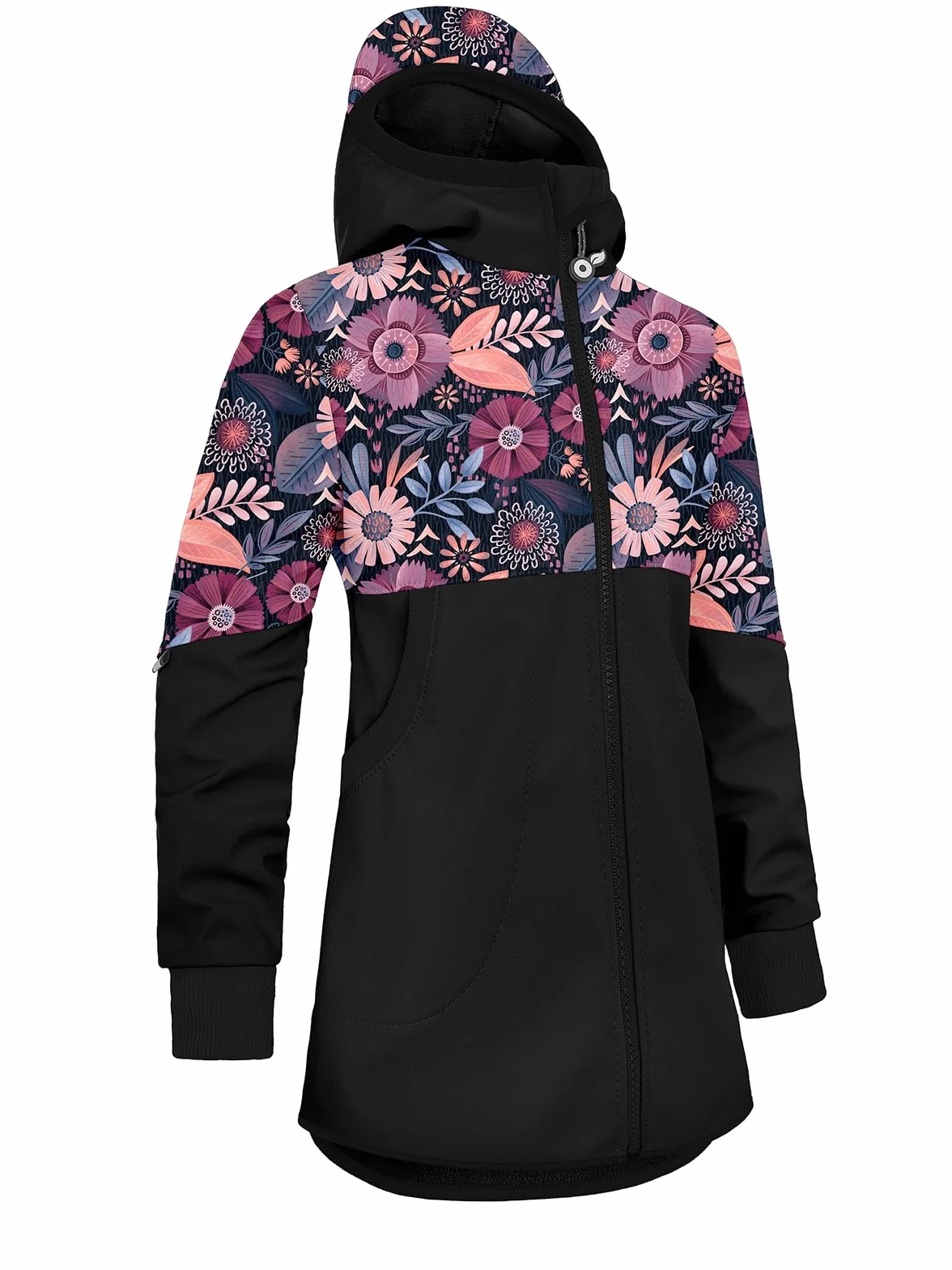 Cappotto softshell da ragazza, con pile Street, nero, con fiori magici