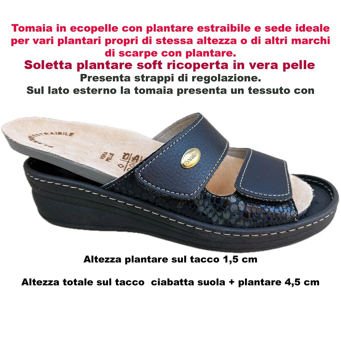 ciabatte Confort DONNA ecopelle regolabili a strappo PREST1GE plantare estraibile 2cm adatta per plantari su misura