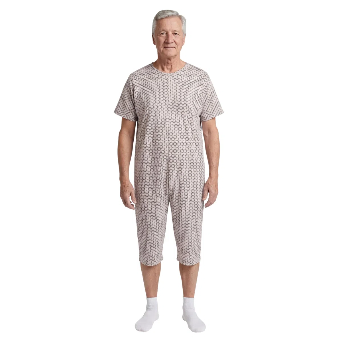 Pigiama Intero Donna Uomo Estivo Fresco manica corta Sanitario per Anziani con Cerniera Posteriore Intero in Cotone 100%