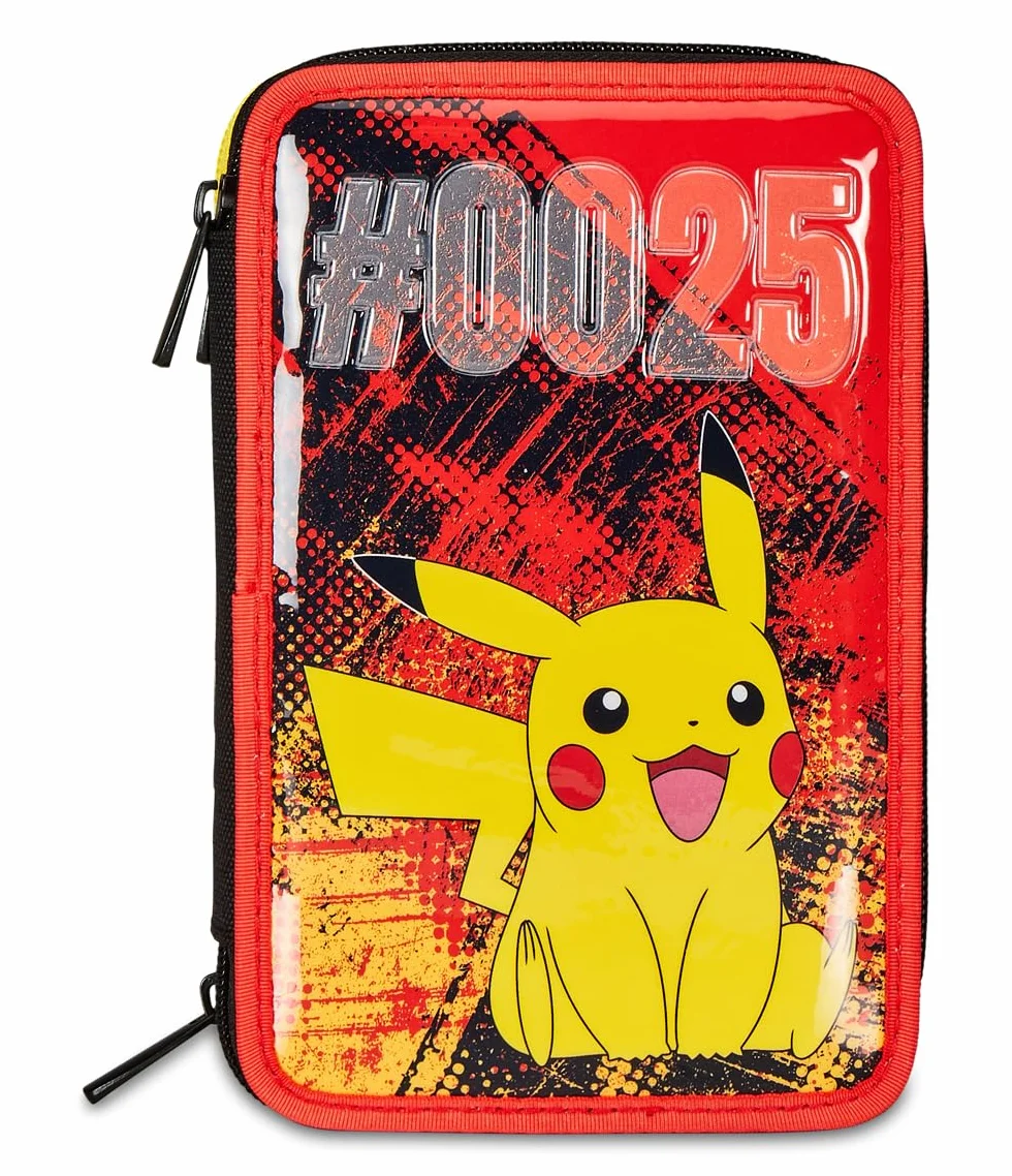 Seven Astuccio Scuola 3 Scomparti, PIKACHU - POKEMON, Giallo Rosso - Portapenne Multi Scomparto Con Matite, Penne e Colori, Accessori Zaino, Zaino Scuola - Astuccio Bambino Ragazzo - Pokemon