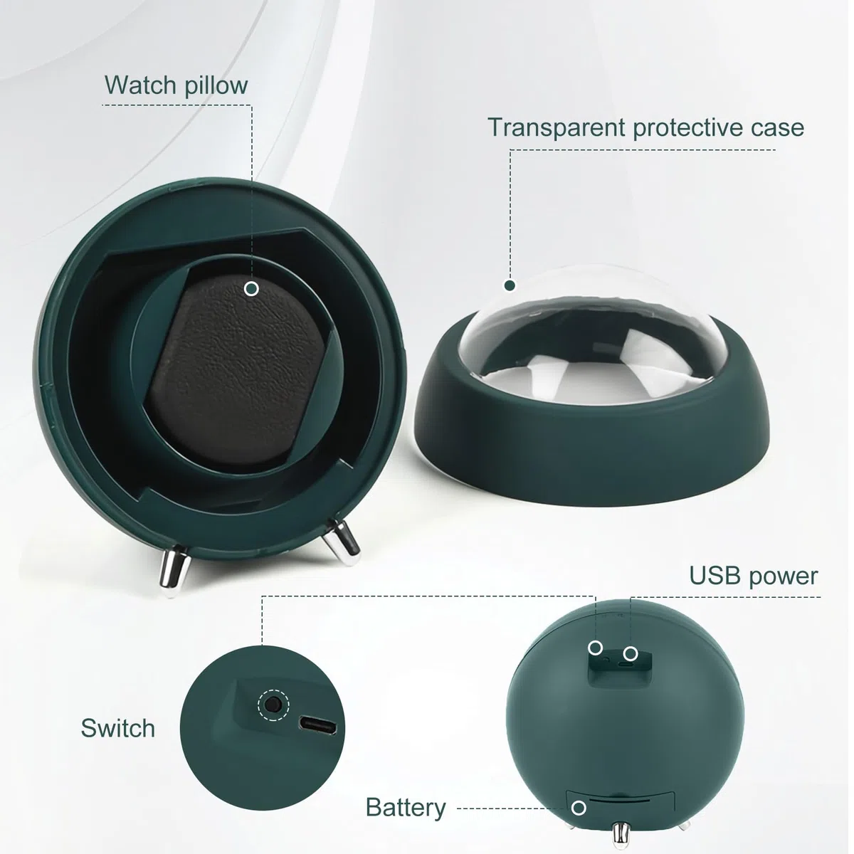 Scatola Del Tempo Per Orologi, Carica Orologi Automatici Con Design Silenzioso E Due Modalità Di Alimentazione, 360° Scatola Del Tempo Con Per Soggiorno E Camera Da Letto (Batterie Non Incluse)