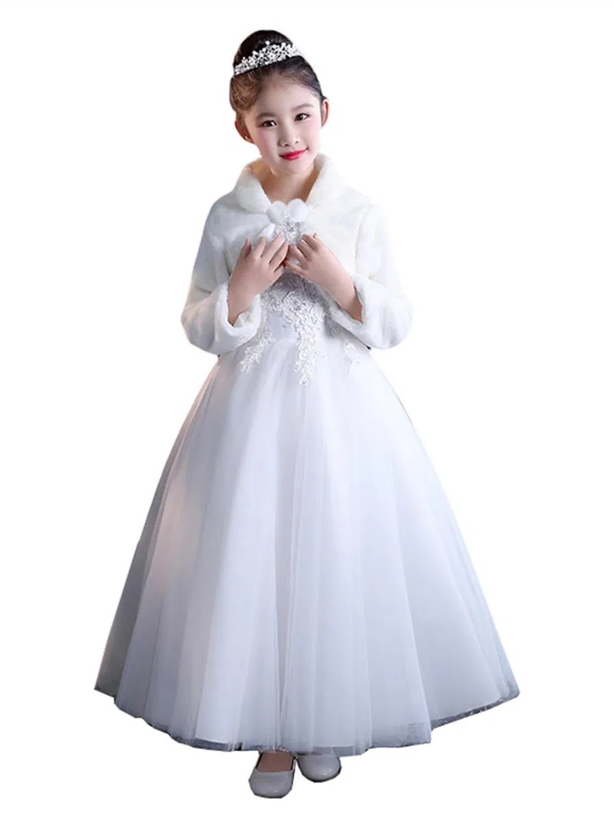 Pelliccia Ecologica Giacche Cardigan Bambine Ragazze di Fiore Principesse Bolero Pelliccia Finta Mantella con Manica Lunga