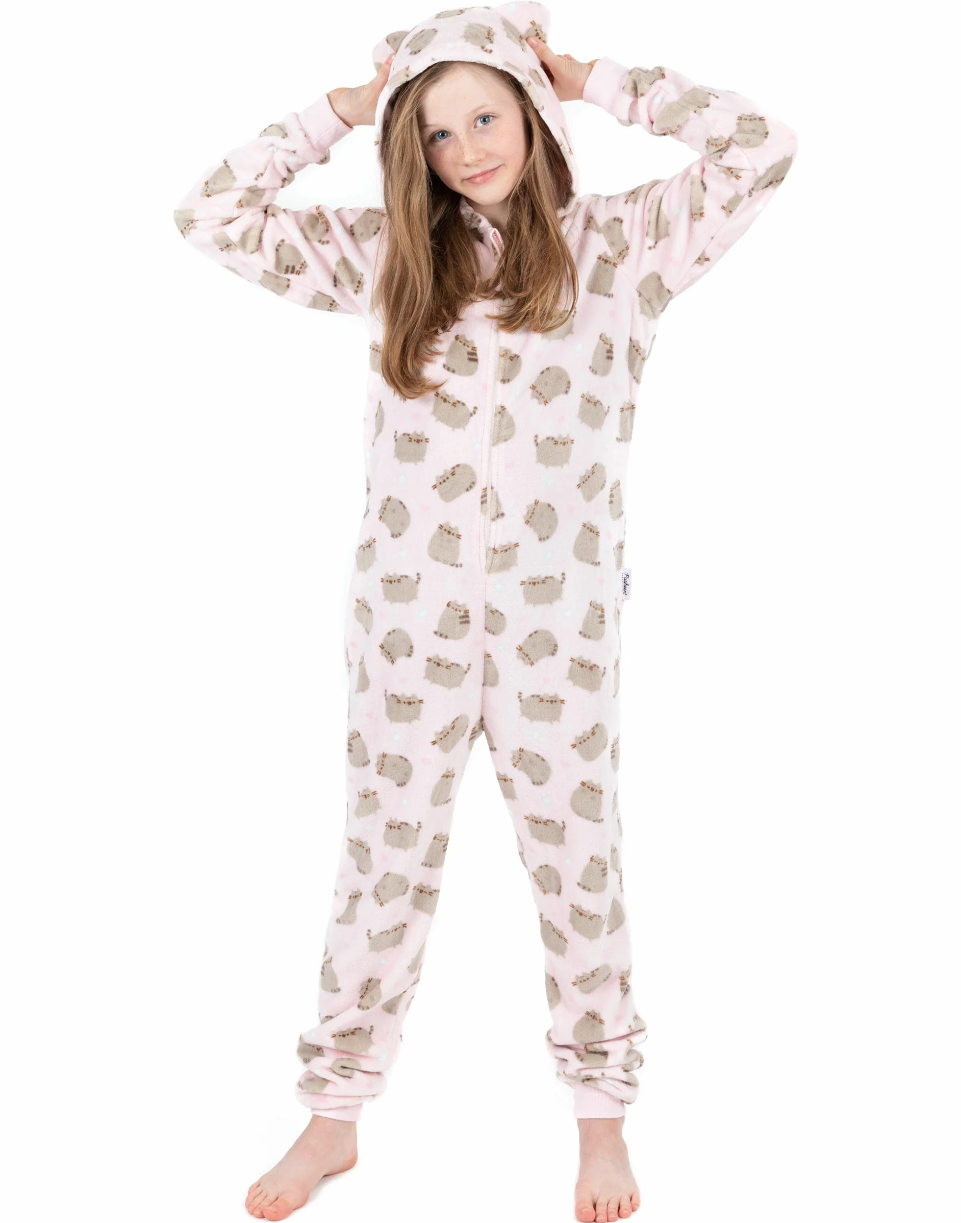 Pusheen The Cat Onesie per Ragazze | Bambini Adolescenti Rosa Multi Marrone O Opzioni Personaggio Pigiama Gatto | Cappuccio in Pile Sherpa con Zip