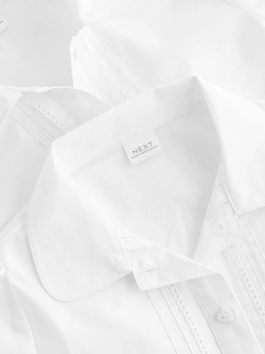 NEXT Ragazza Confezione da 2 Bluse per la Scuola a Manica Lunga con Finiture in Pizzo