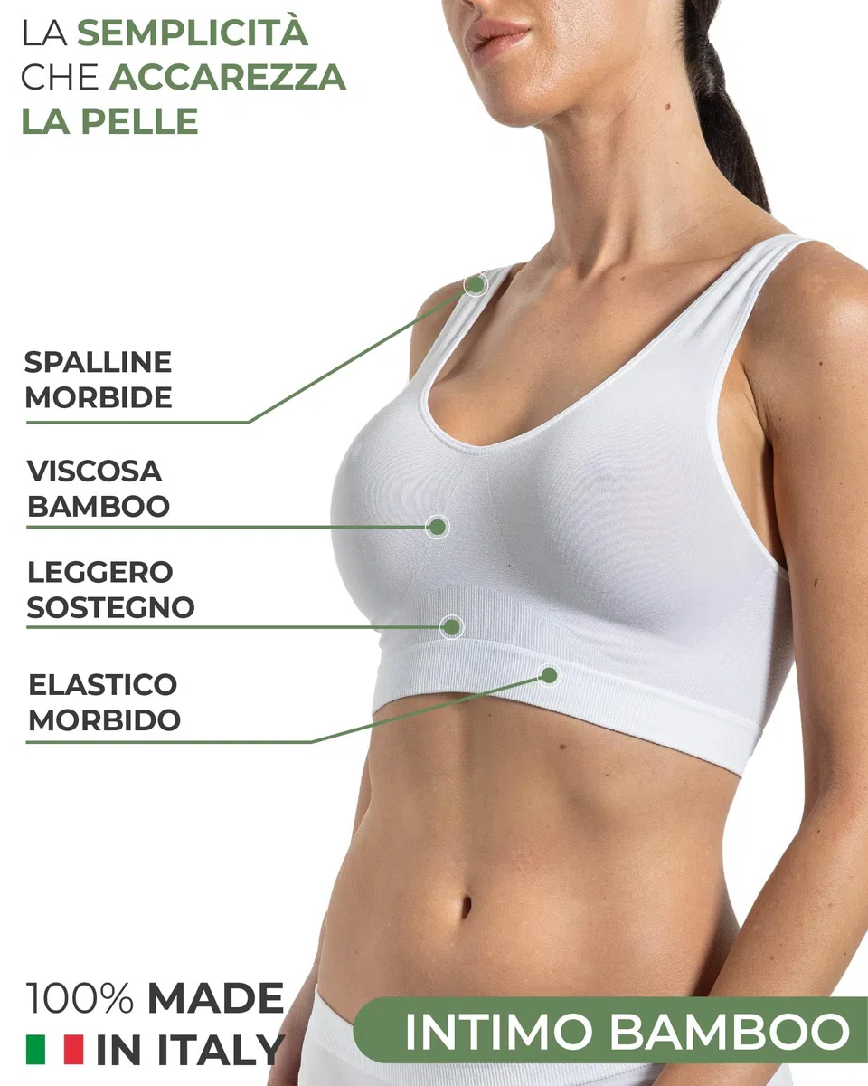 Risalti Reggiseno Senza Ferretto Bamboo Spalla Larga 3 pz - Bralette Donna Senza Cuciture ed Etichette, Reggiseno Donna in Viscosa Elasticizzata, Brassiere, Top Morbido, Intimo - Made in Italy