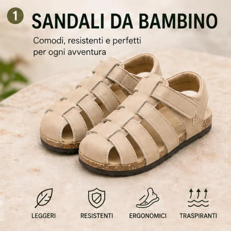 OrJana Sandali Bambini e Ragazzi con Plantare Ergonomico, Punta Chiusa, Modello a Fasce Incrociate, Taglie 20-38