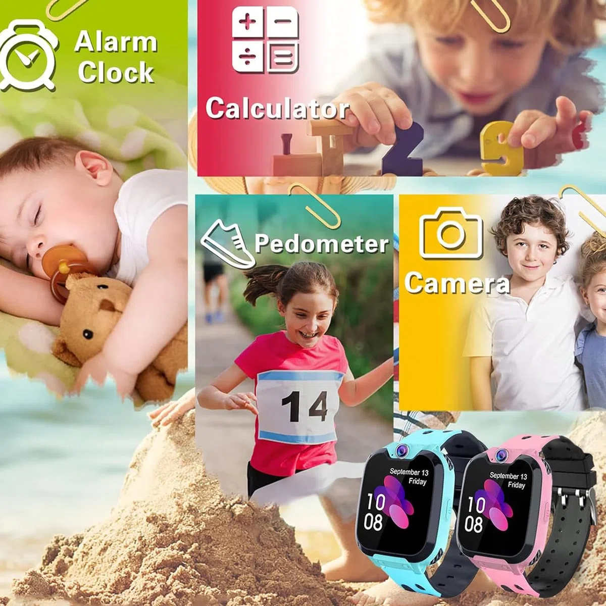 Smartwatch per Bambini con Chiamata, SOS, Calcolatrice, Giochi, Sveglia, Fotocamera, IP67 impermeabile, Modalità Silenziosa Regalo Adatto per Ragazze e Ragazzi Blu