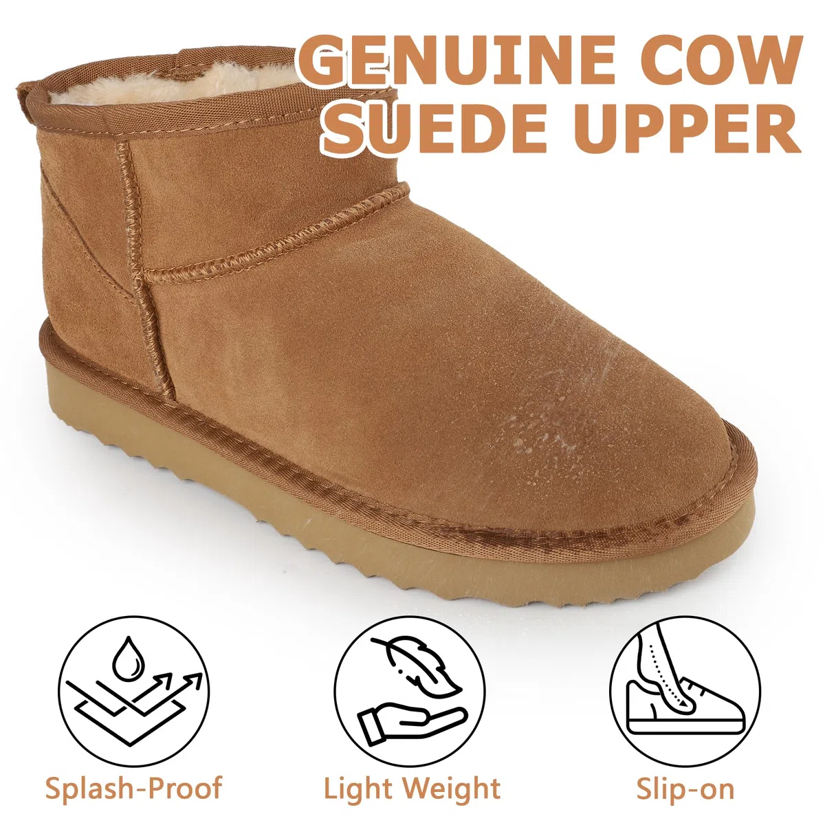 riemot Stivali Donna Classico Stivali Donna Invernali Mini Stivaletti In Vera Pelle Scamosciata Tronchetti Con Fodera In Pelliccia Boots Leggeri Antiscivolo Caldi Scarpe Invernali, 36-42 EU