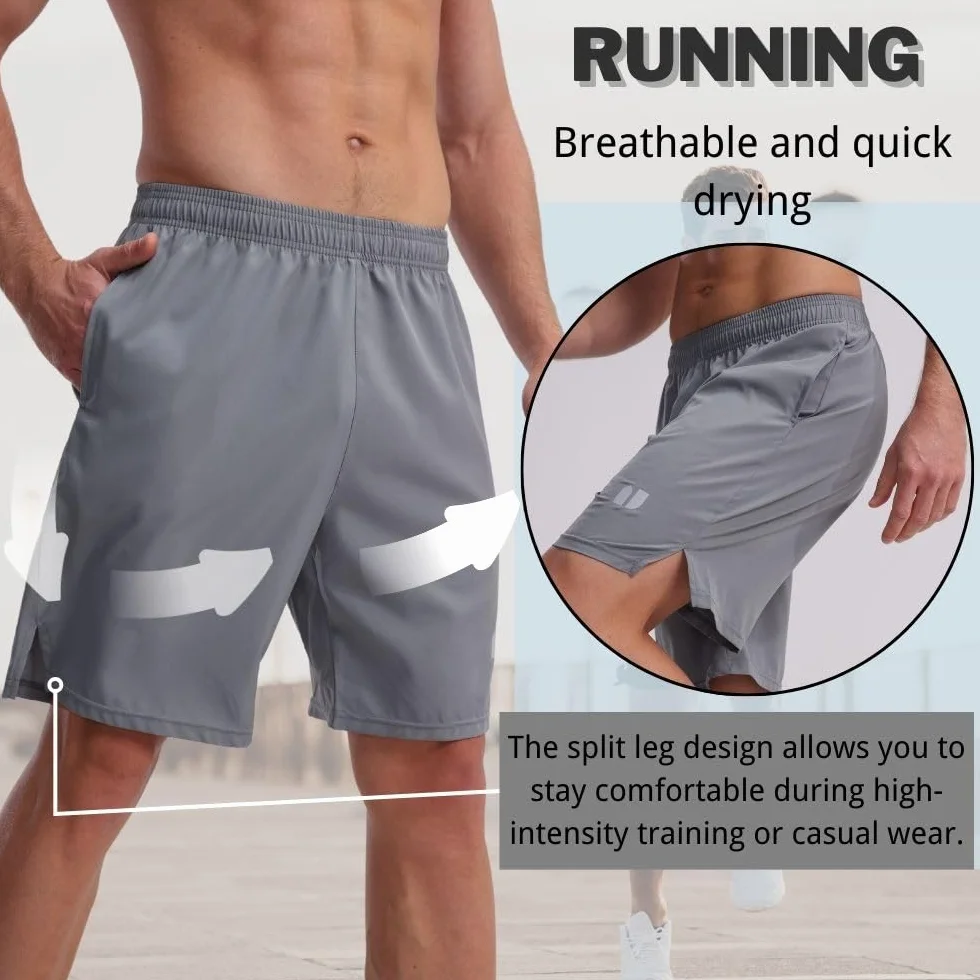 Confezione da 5 pantaloncini da corsa da uomo ad asciugatura rapida per jogging, pantaloncini sportivi da uomo con tasche e elastico in vita