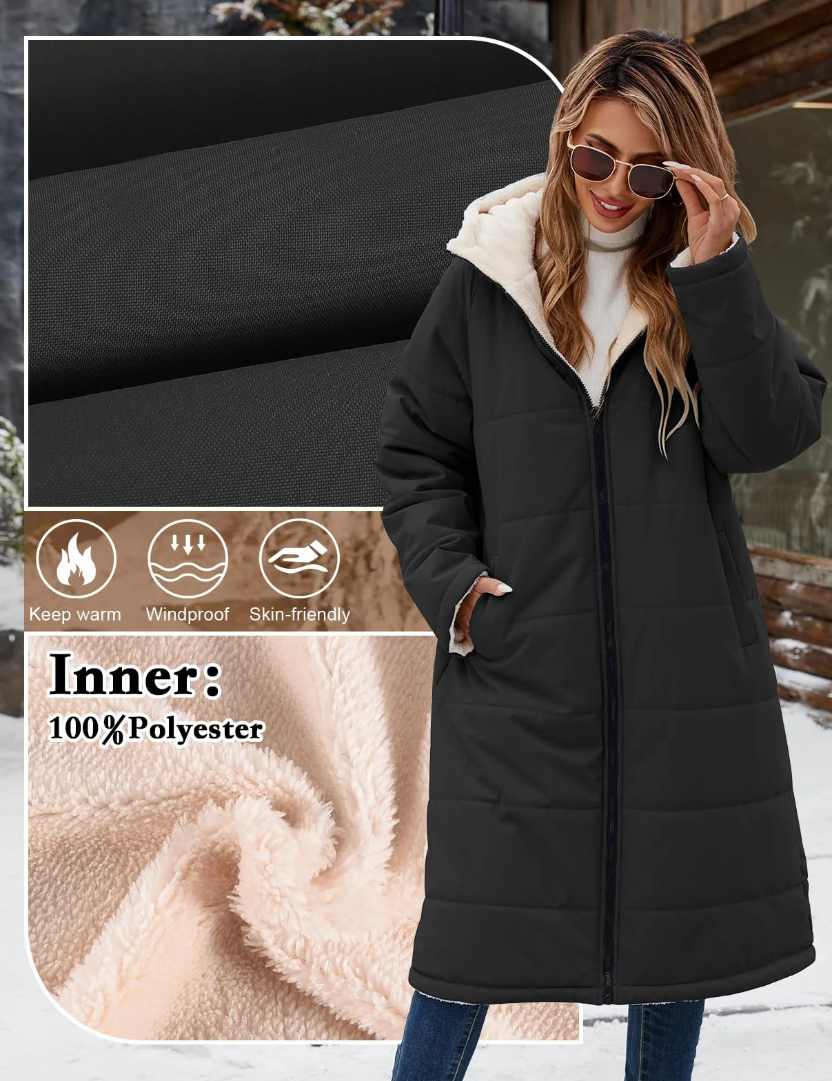 Tuopuda Cappotto Giubbotto Donna Invernale Giacca Cappotti Imbottita Caldo Parka Reversibile Sherpa Fleece Felpa con Cappuccio Giacche Trapuntato Lugghezza Giaccone Outdoor