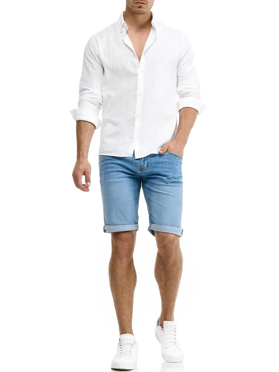 Indicode Uomini Caden Jeans Shorts | Pantaloncini Jeans Used Look con 5 Tasche