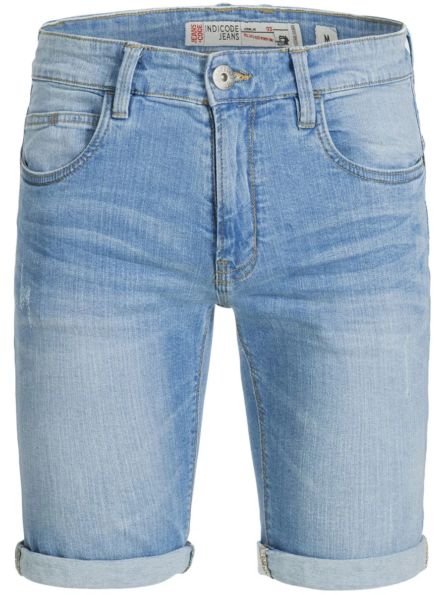 Indicode Uomini Caden Jeans Shorts | Pantaloncini Jeans Used Look con 5 Tasche