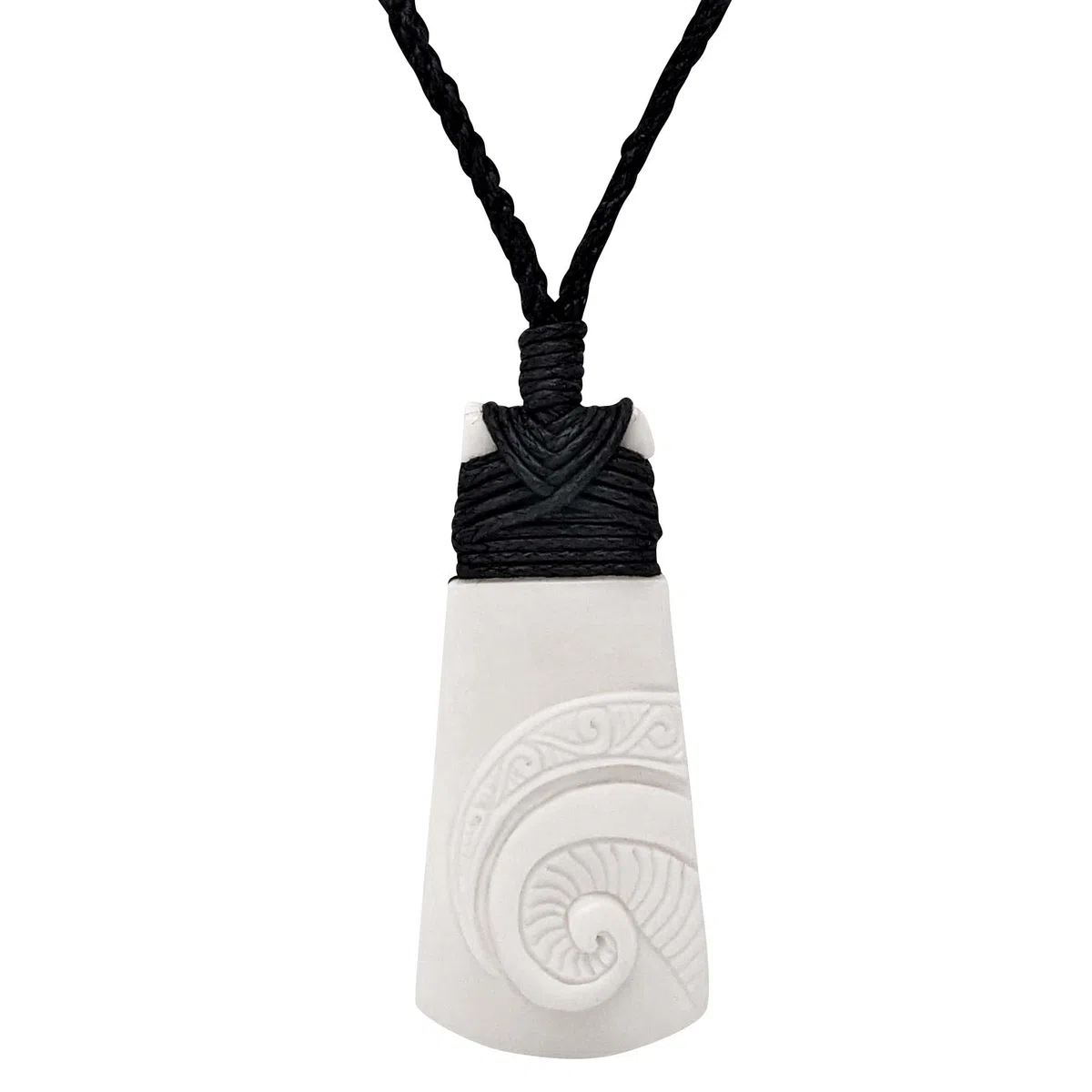 81stgeneration Ciondolo Hei Toki Grande in Osso Intagliato a Mano con Incisione di Fronde di Felce | Collana in Corda Koru in Stile Maori | Collane da Surfista da Uomo in Stile Neozelandese