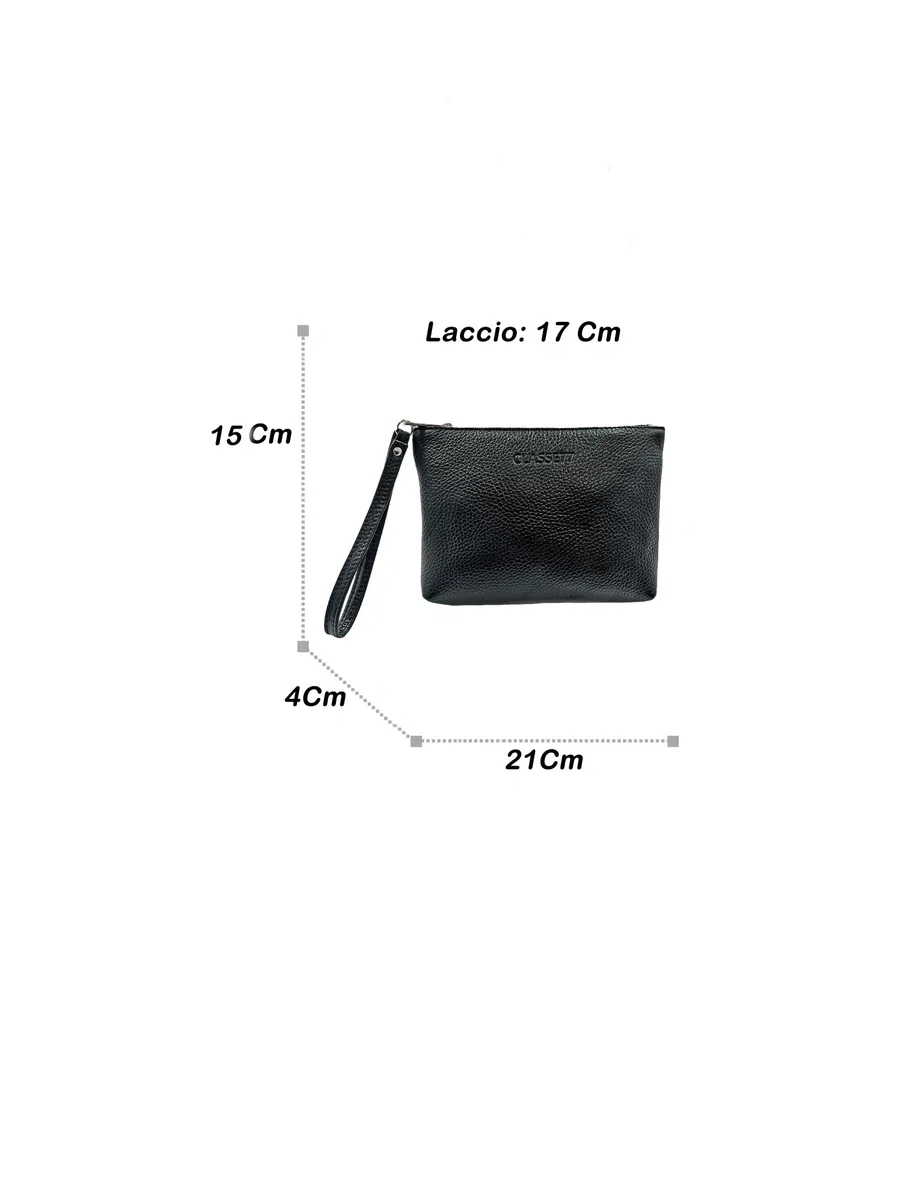 Pochette a Mano in vera Pelle morbida - Borsetta Piccola Clutch con Laccetto da Polso, per Uomo o Donna, pratica ed elegante - Produzione artigianale - Made in Italy