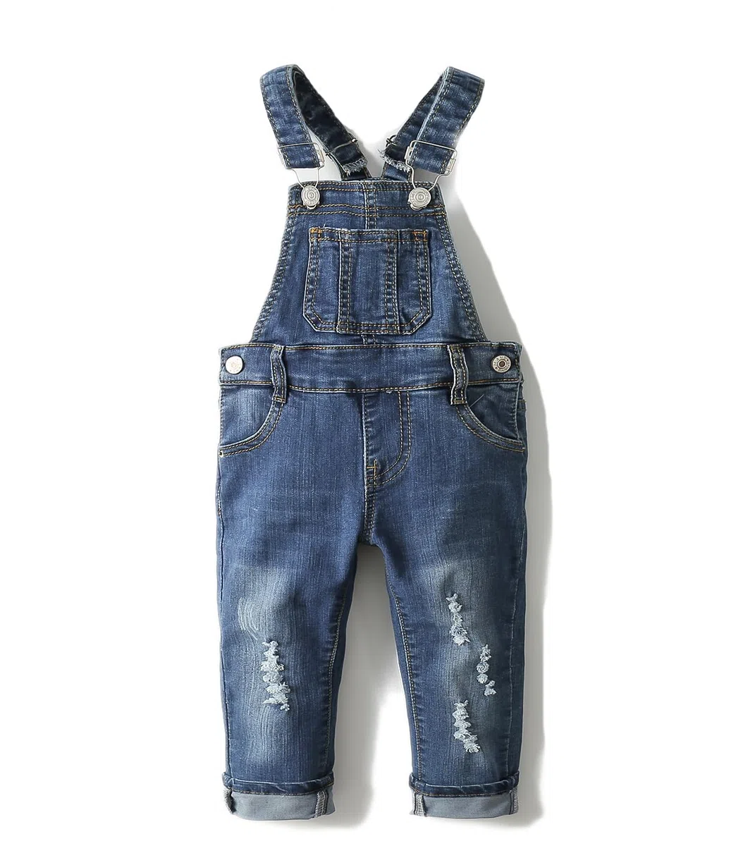 KIDSCOOL SPACE Salopette di Jeans da Bambina,Pantaloni Slim Carini in Denim Srappato da Bambino