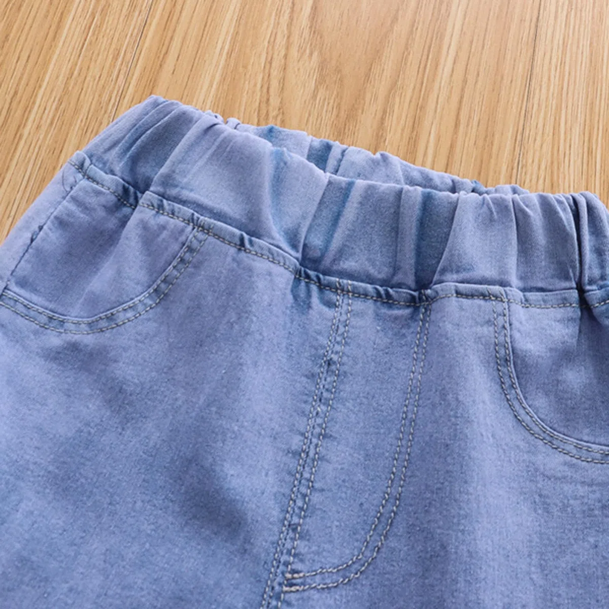 Generisch Pantaloni Capri Jeans per neonati, bambine, bambini, jeans, morbidi jeans con elastico in vita, per bambini, abbigliamento estivo