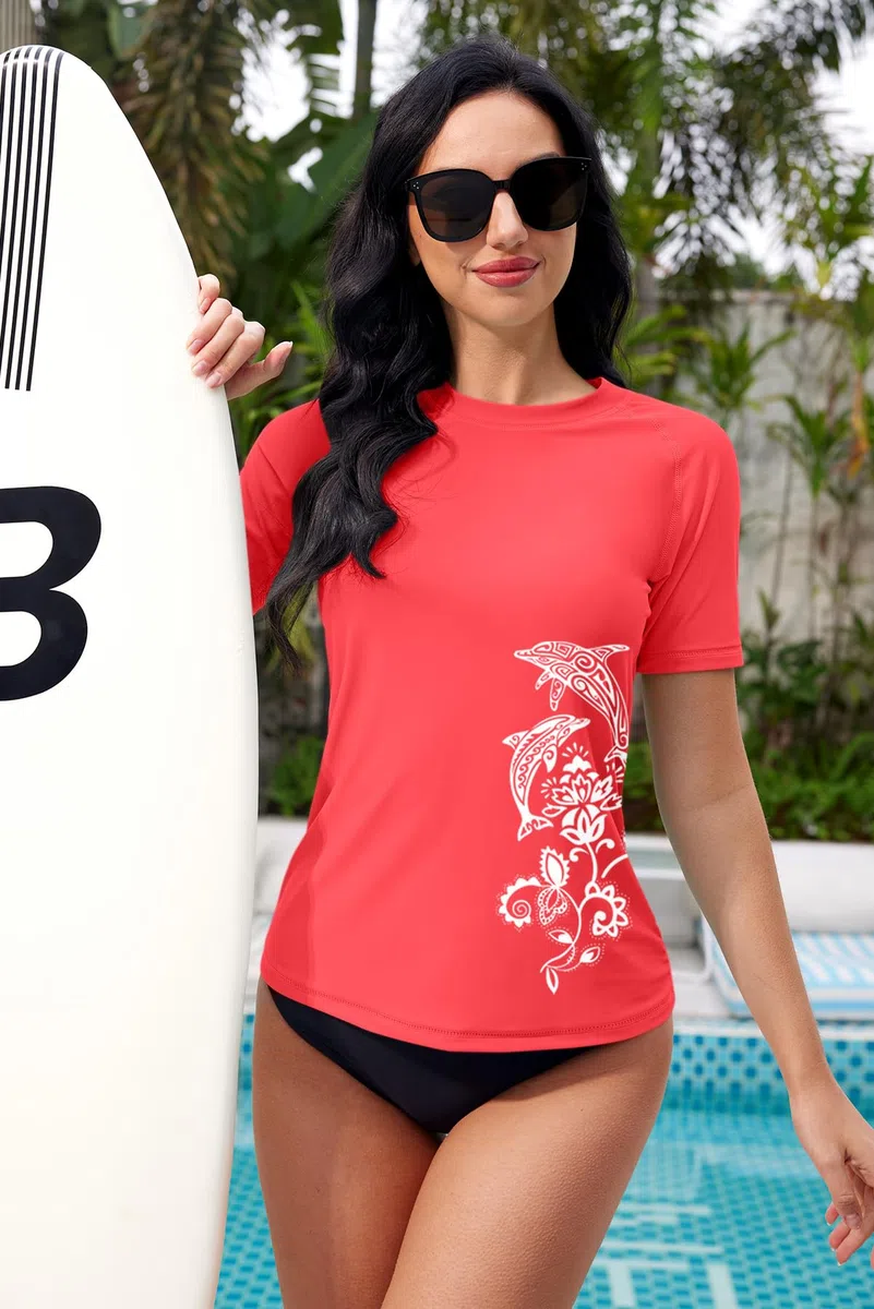 BesserBay Camicia da nuoto a maniche corte con protezione solare UPF 50+, da donna