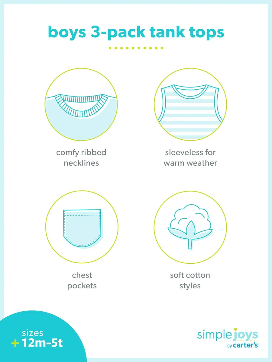 Simple Joys by Carter's Multi-Pack Muscle Tank Tops Canottiera per Neonati (Pacco da 3) Bambini e Ragazzi