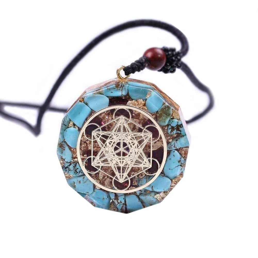 Ciondolo in orgonite Fatto a Mano Metatron Cube Reiki Ciondolo in Cristallo di orgone Turchese