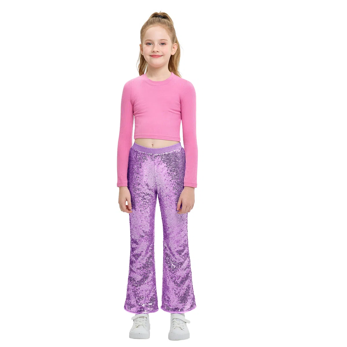 LOLANTA Pantaloni con Paillettes per Bambine, Pantaloni a Zampa d'elefante Scintillanti, Abbigliamento da Festa e Hip Hop