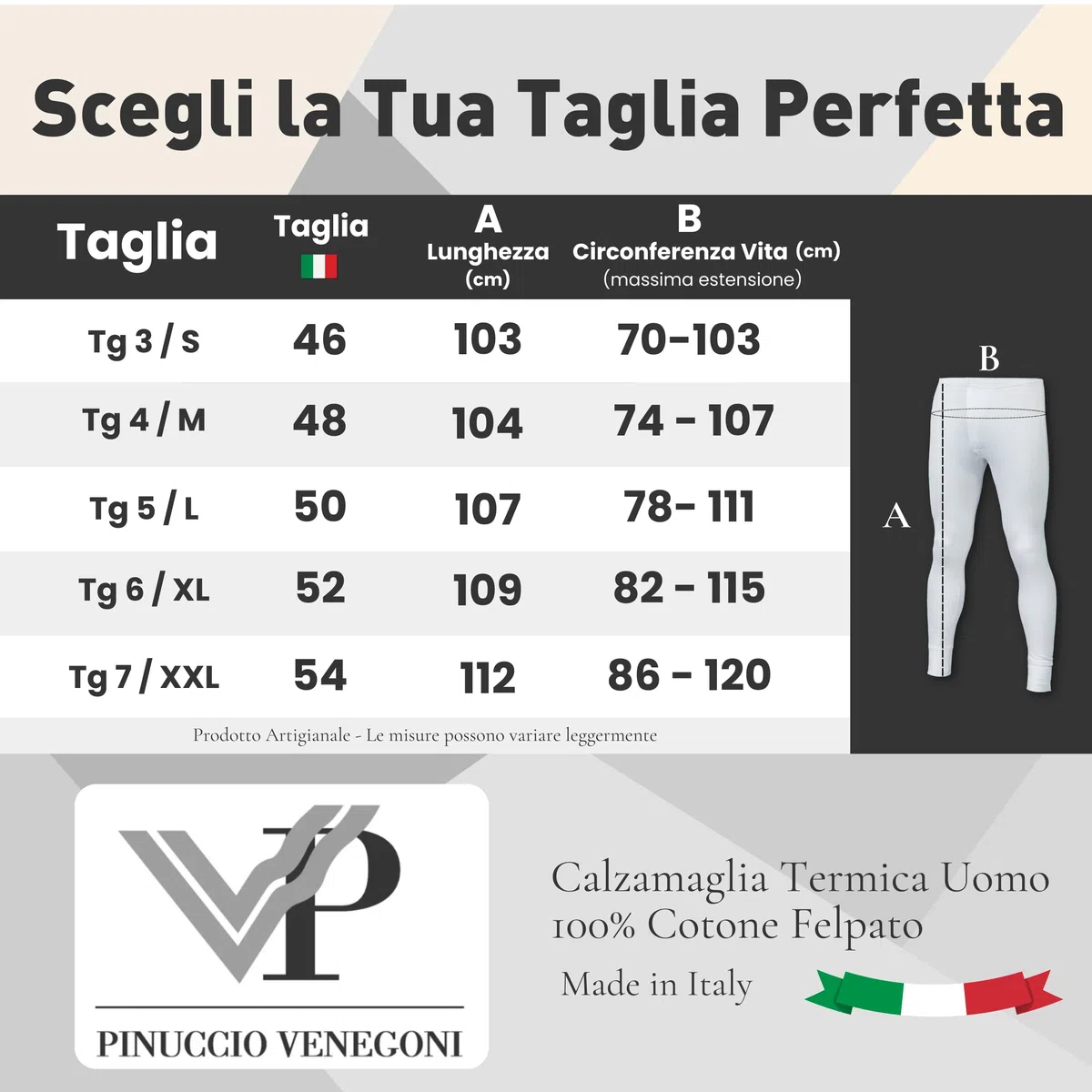 VP PINUCCIO VENEGONI - Mutande Lunghe Uomo Bianche Pacco da 2 | Calzamaglia Uomo Invernale in Caldo Cotone Felpato Morbida E Traspirante, vestibilità Perfetta - S/XXL