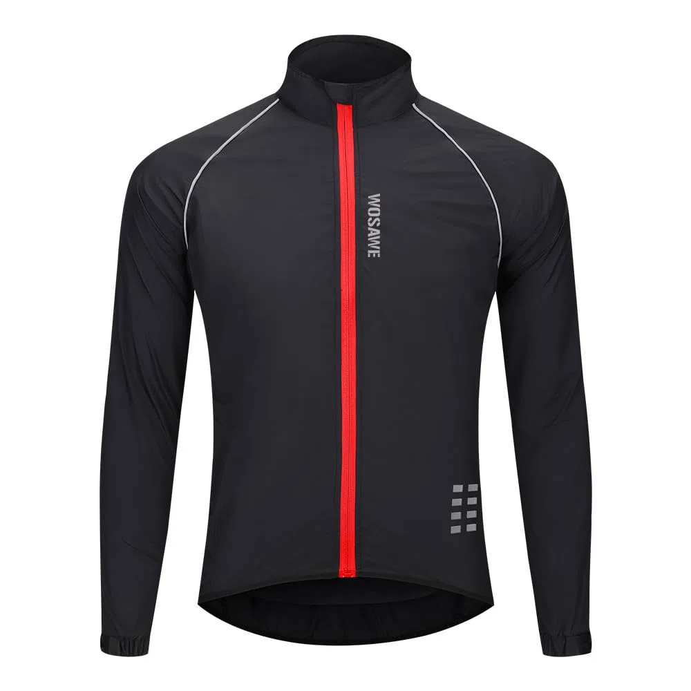WOSAWE Giacca da corsa da ciclismo da uomo impermeabile e riflettente, giacca a vento leggera, giacca da bicicletta antivento