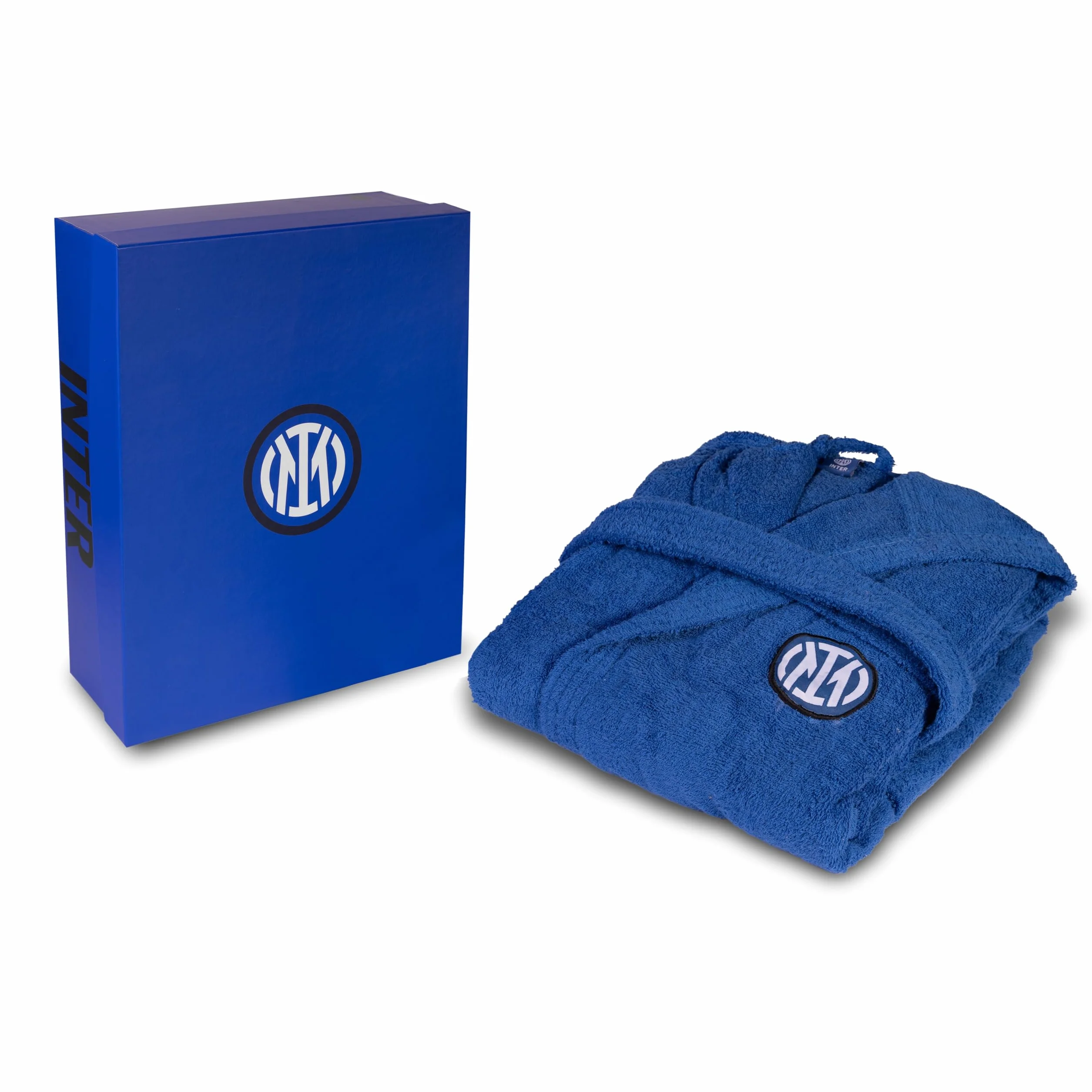 Inter, Accappatoio con Cappuccio, Accappatoio Bambini e Ragazzi, Unisex, In Spugna 380 gsm, 100% Cotone, Logo dell' Inter Lato Cuore
