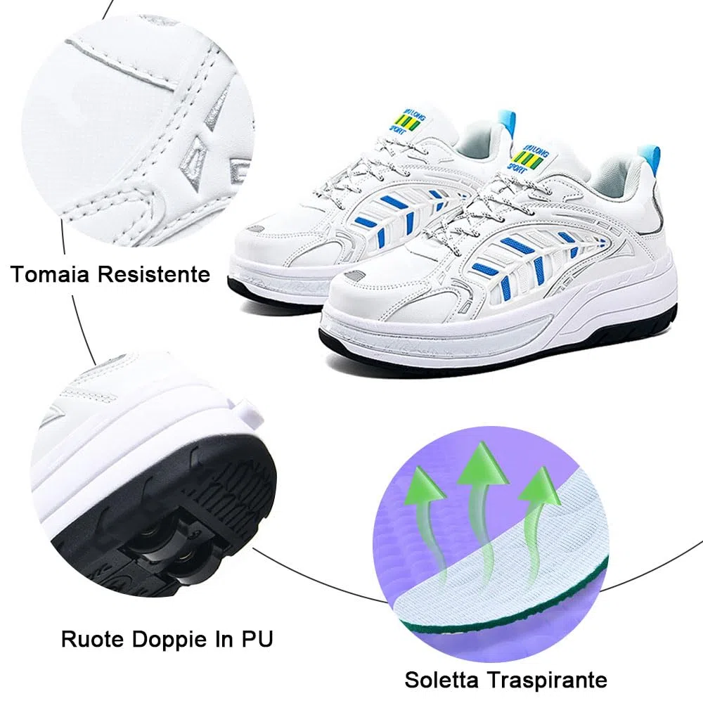 ENEN Scarpe con Rotelle Bambina, Sportive Scarpe da Skateboard, 4 Ruote Skateboard Sneakers Outdoor Multisport Scarpe da Ginnastica da Pattini per Ragazze e Ragazzi 30-42 EU