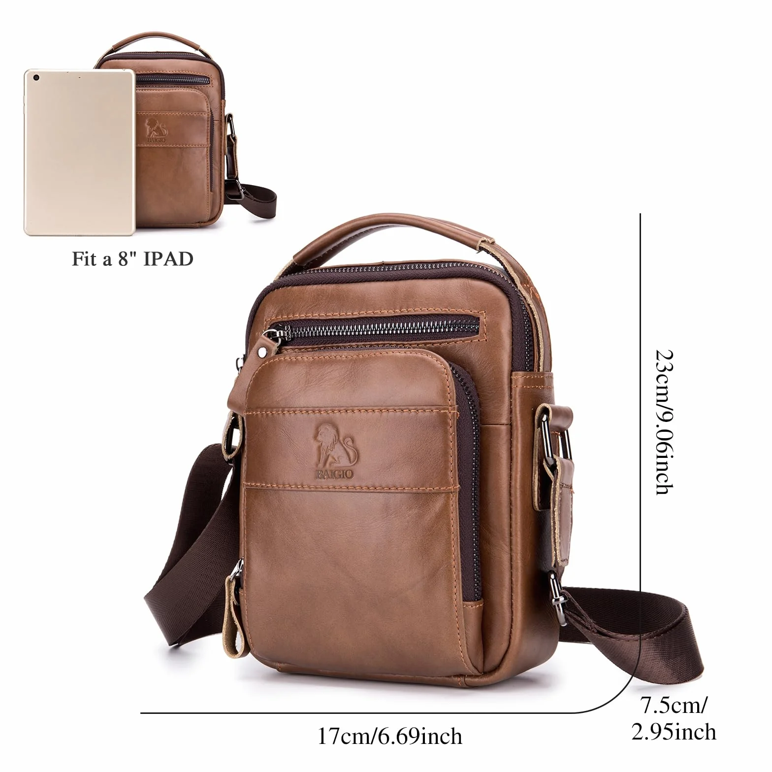 BAIGIO Borsello Uomo Pelle, Borsa a Tracolla Piccola Borsa da Uomini in Vera Pelle Casuale Borse Messenger per iPad iPhone e Viaggio Attività Commerciale