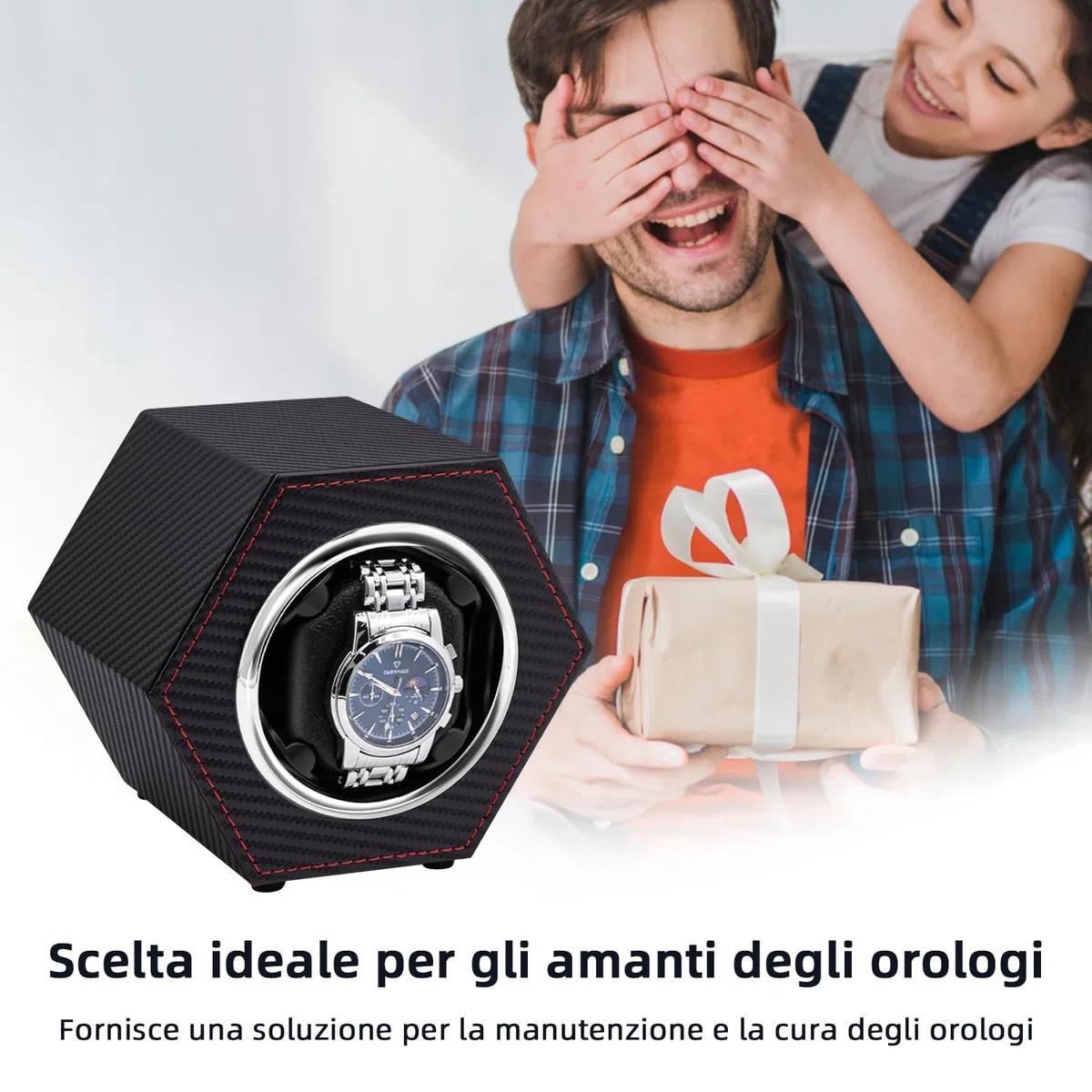 Mcbazel Caricatore automatico per orologio, in pelle PU, per 1 orologio, con motore silenzioso, alimentato tramite USB C