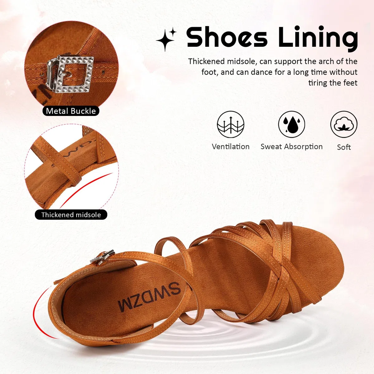 SWDZM Scarpe da Ballo Latino Americano Donna Salsa e Bachata Donna Tacco 7