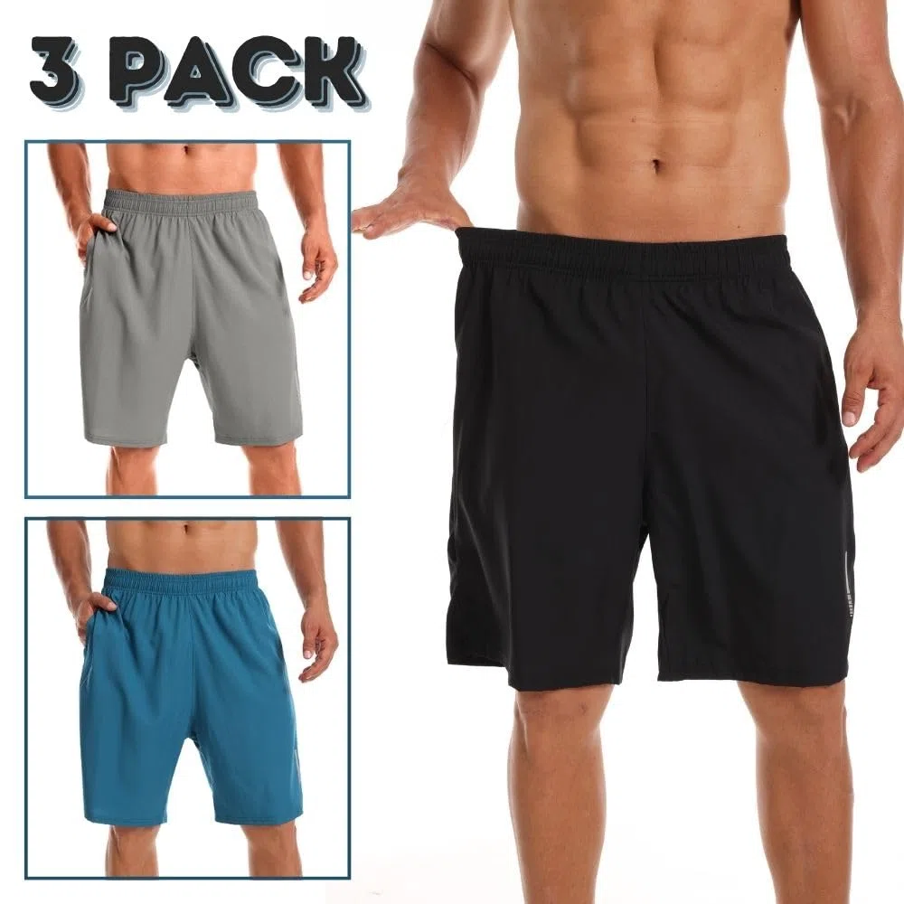 Pantaloncini sportivi da uomo, ad asciugatura rapida, per palestra, corsa, allenamento, 3 pezzi