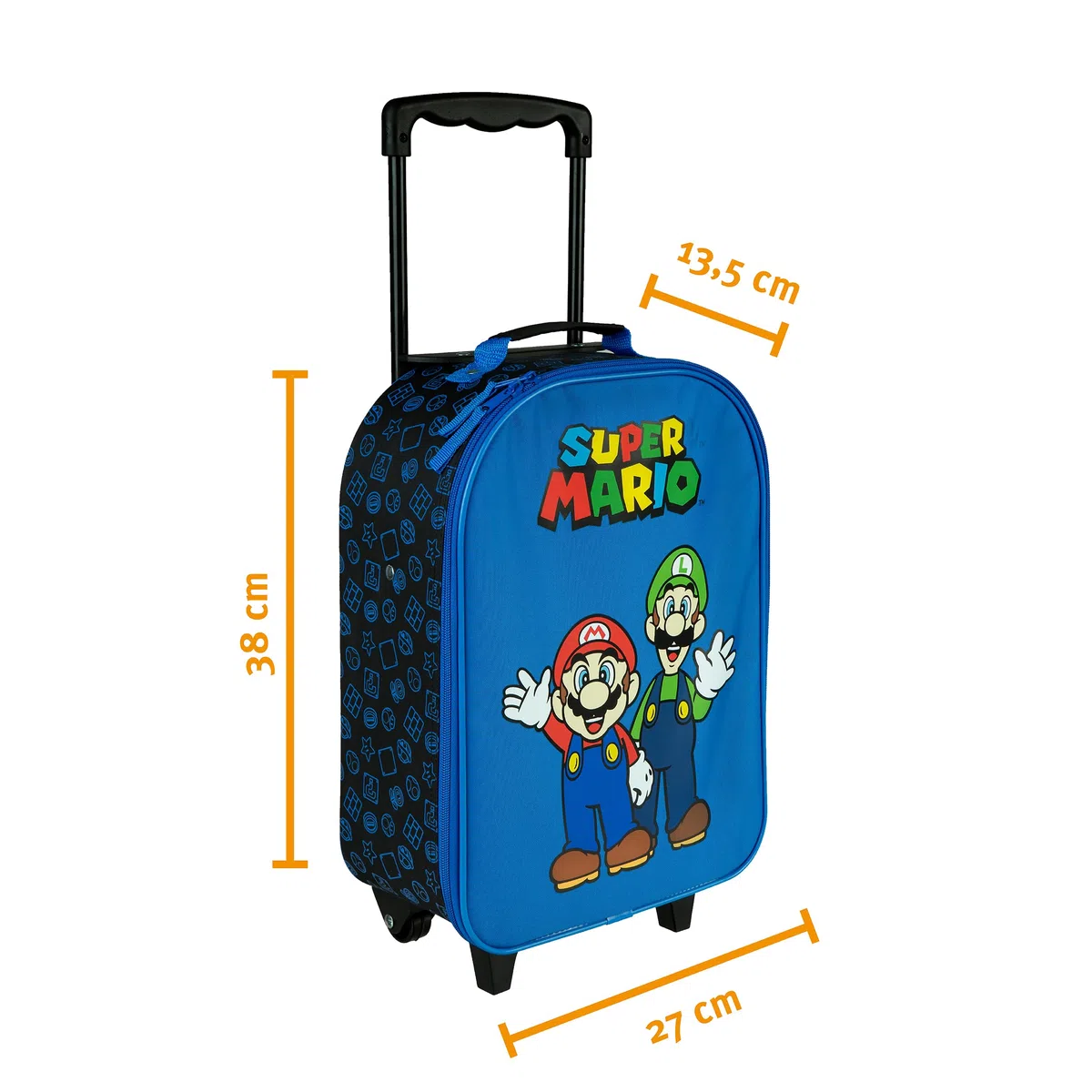 Undercover - Trolley per bambini Super Mario - ampio scomparto principale - compagno di viaggio ideale - asta telescopica regolabile e fissabile