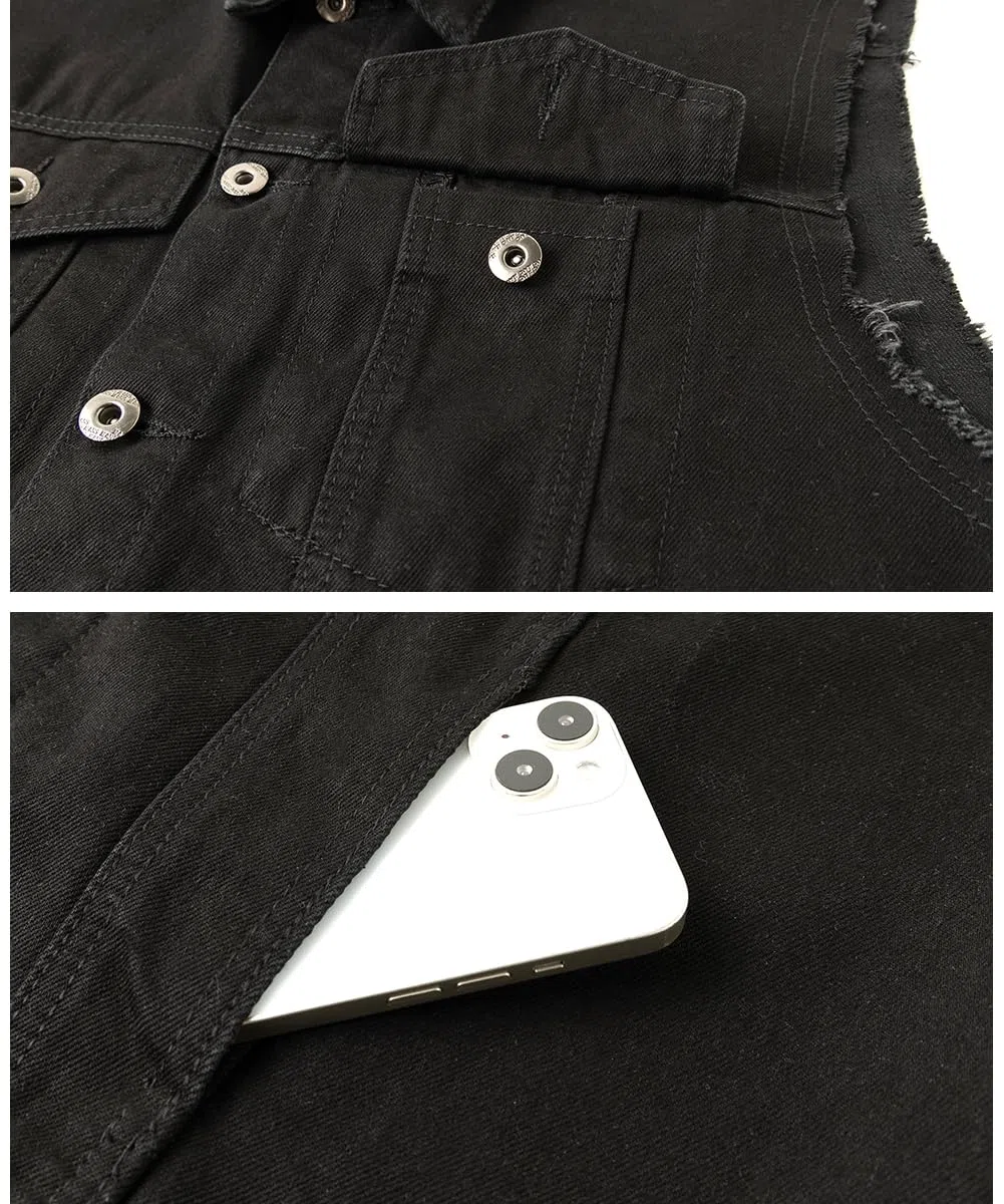 Gilet di Jeans da Uomo Estivo Vintage Gilet Strappato Smanicato Biker Giubbotto Jeans Senza Maniche
