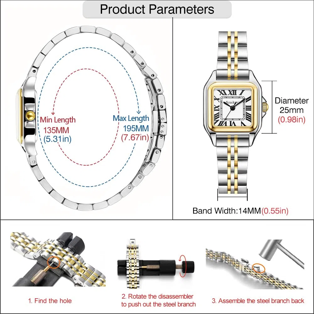Szaikyri Quadrato Classico Orologio Donna con Numeri Romani Cronografo da Donna Casual