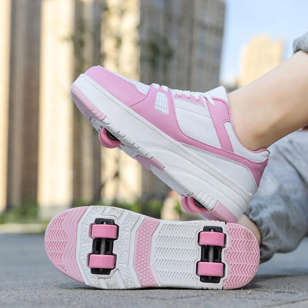 Hixingo Scarpe con Rotelle per Ragazzi Ragazze, Bambino 2 in 1 Scarpe da Skateboard Sneakers Sportive con Ruote Tinta Unita Scarpe Ginnastica Pattini a Rotelle