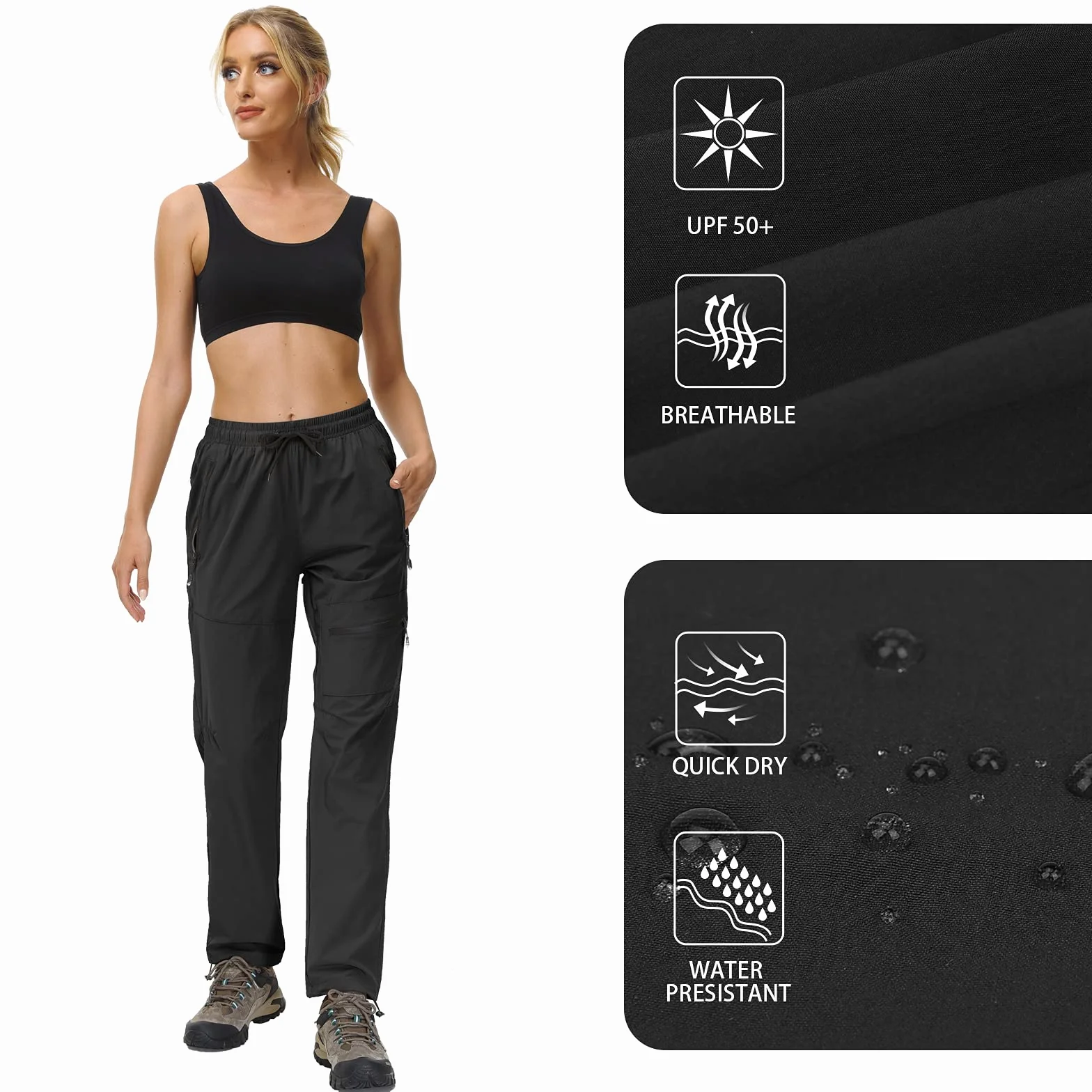 Butrends Pantaloni da Escursionismo da Donna Pantaloni da Trekking Impermeabili da Campeggio ad Asciugatura Rapida Protezione UV con Tasche con Cerniera
