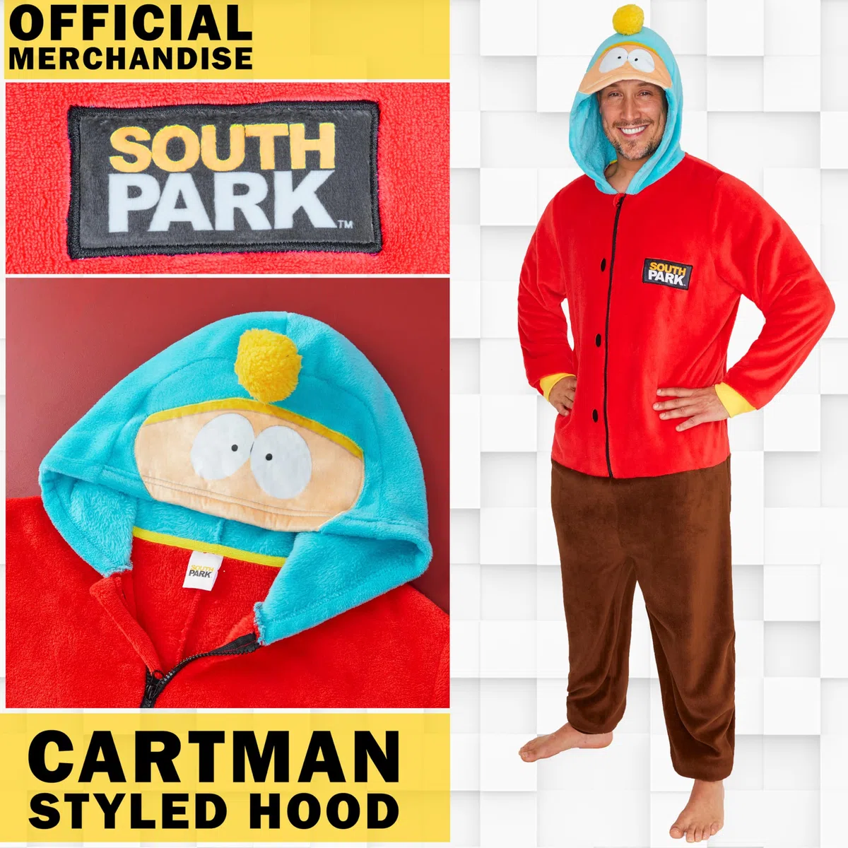 South Park Tuta Intera Uomo e Ragazzo, XS-3XL, Cartman Manica Lunga Incappucciato Pigiama Tuta, Onesie Uomo, Regali per Lui