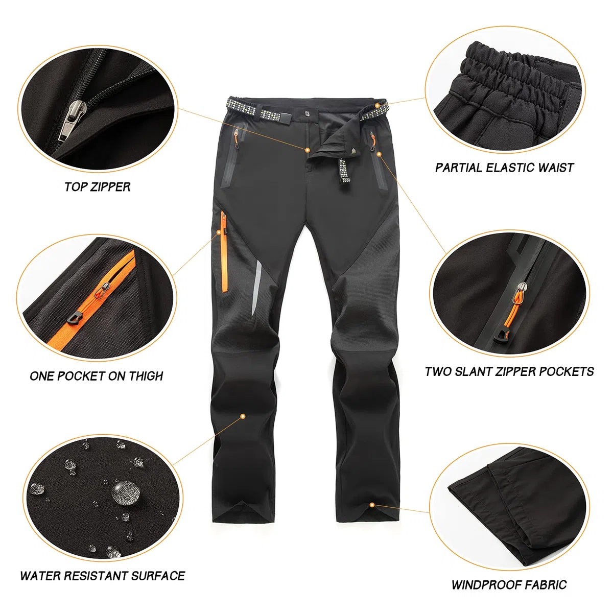 Pantaloni da Passeggio Traspiranti all'aperto da Uomo Pantaloni Tattici Antivento Leggeri Pantaloni da Trekking in Vita Elastica con Tasche con Cerniera