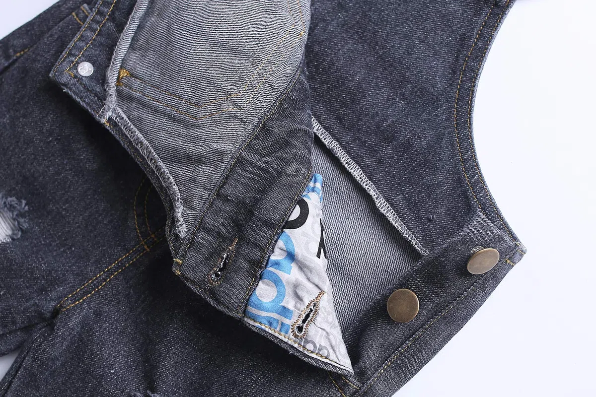 KIDSCOOL SPACE Salopette di Jeans Strappati per Bebè e Bebè in Puro Cotone Blu/Nero,Blu,3-4 Anni