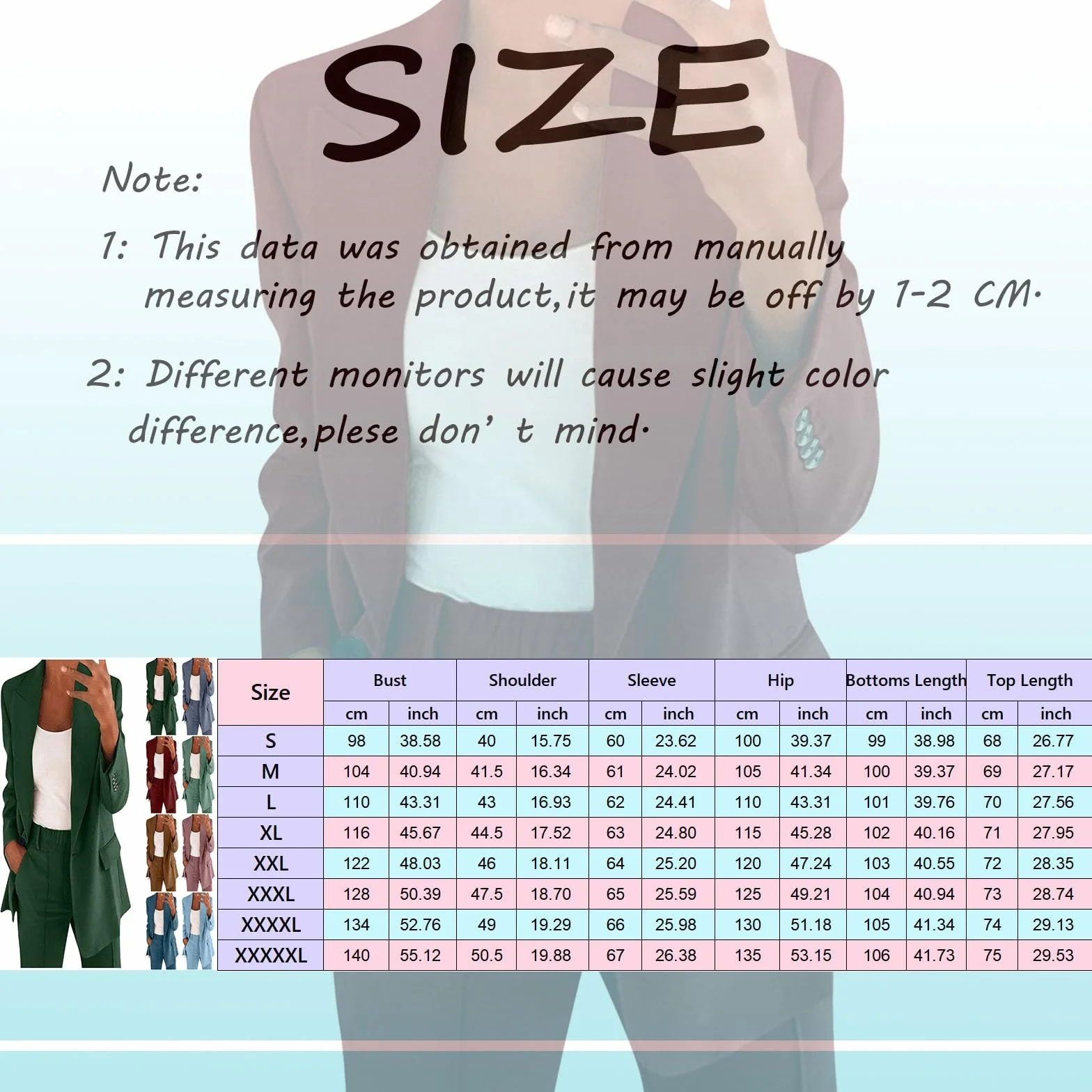 Generico Completo da Donna Elegante Pantaloni e Giacca Tailleur Leggeri Ufficio Suit Slim Fit Lunghe Tailleur Giacche da Donna Completo Top E Pantaloni Eleganti per La Primavera e L’Estate