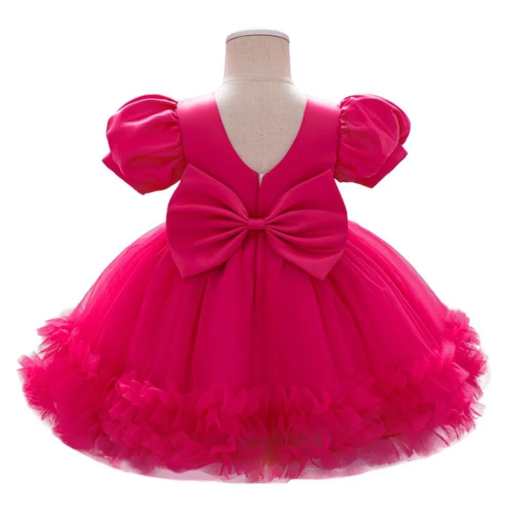Lito Angels Vestito da Cerimonia Principessa in Tulle per Bimba con Fiocco e Cerchietto, Abito Elegante per Matrimonio Compleanno Festa Foto, 9 Mesi - 3 Anni
